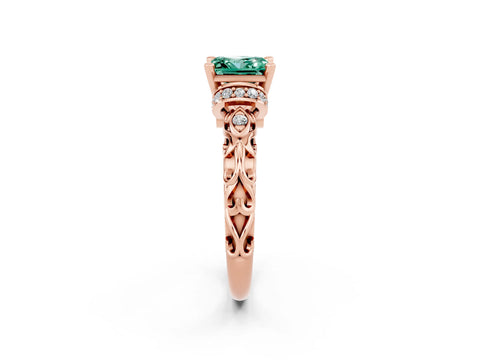 Rose gold Princess Cut Green Sapphire Solitaire Ring with Filigree Band and Four-Prong Setting_26