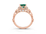Rose gold Princess Cut Green Sapphire Solitaire Ring with Filigree Band and Four-Prong Setting_27