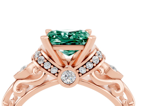 Rose gold Princess Cut Green Sapphire Solitaire Ring with Filigree Band and Four-Prong Setting_28