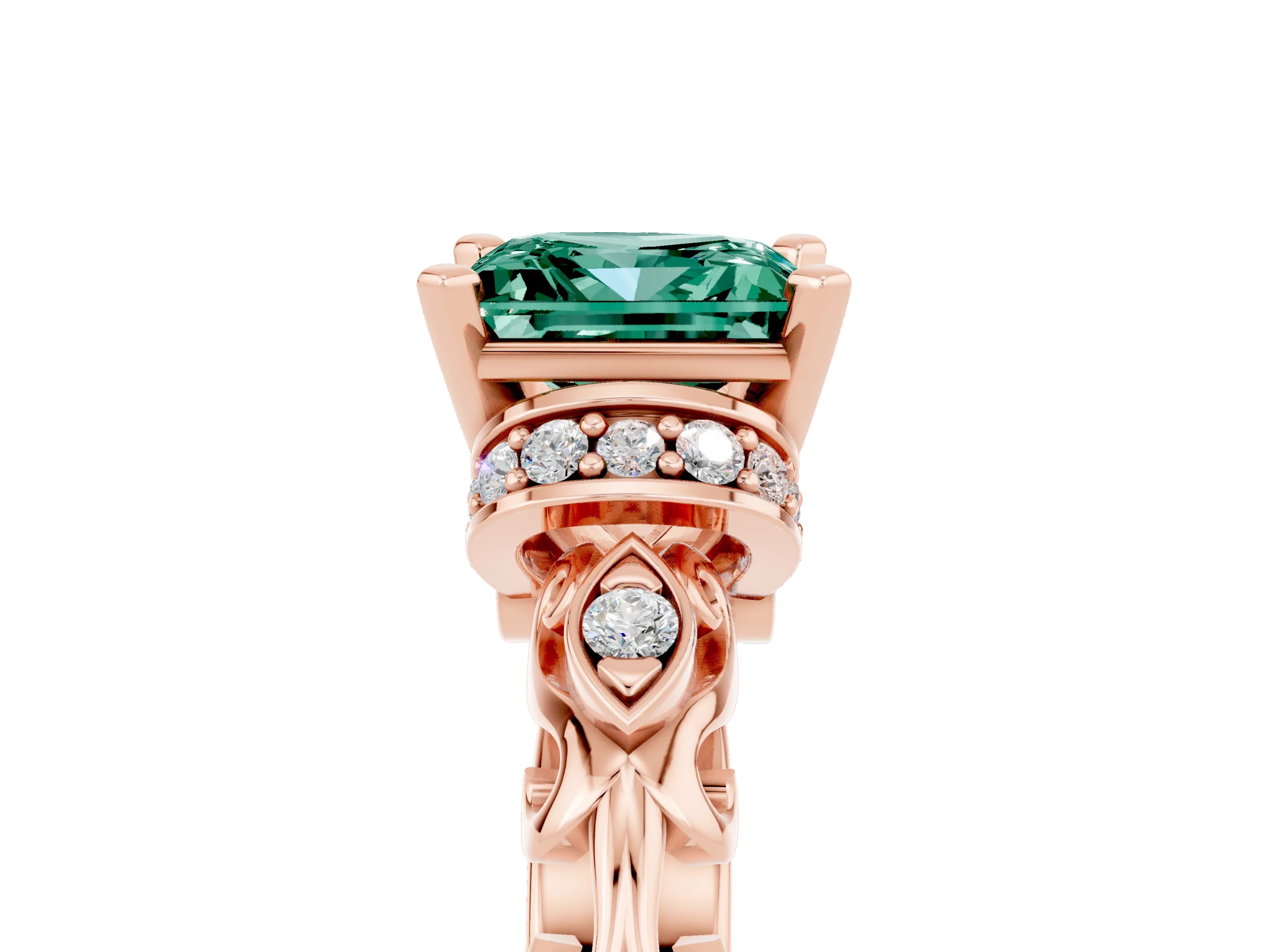 Rose gold Princess Cut Green Sapphire Solitaire Ring with Filigree Band and Four-Prong Setting_29