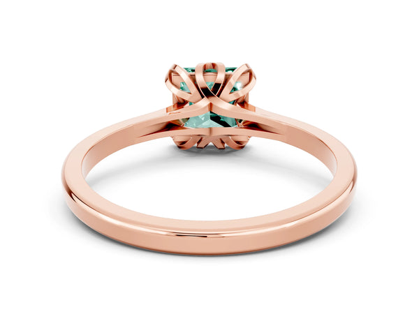 Rose gold Princess Cut Green Sapphire Solitaire Ring with Flower Prong Setting and Classic Band