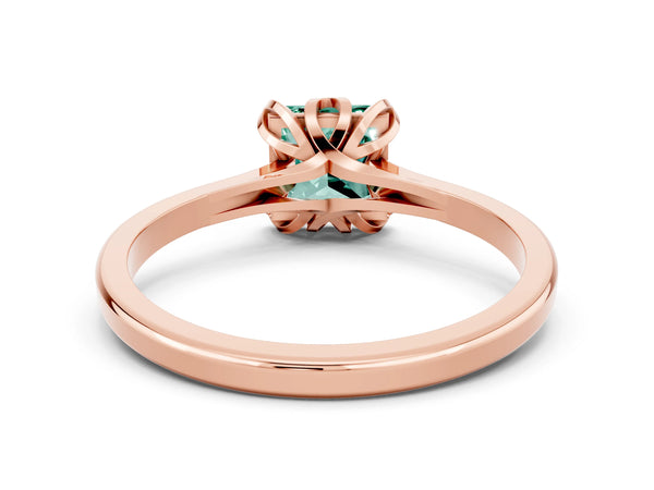 Rose gold Princess Cut Green Sapphire Solitaire Ring with Flower Prong Setting and Classic Band