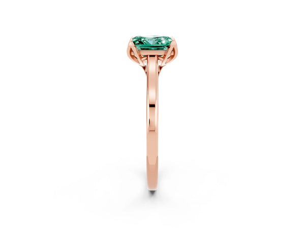 Rose gold Princess Cut Green Sapphire Solitaire Ring with Flower Prong Setting and Classic Band