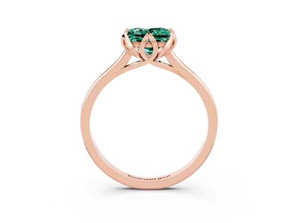 Rose gold Princess Cut Green Sapphire Solitaire Ring with Flower Prong Setting and Classic Band