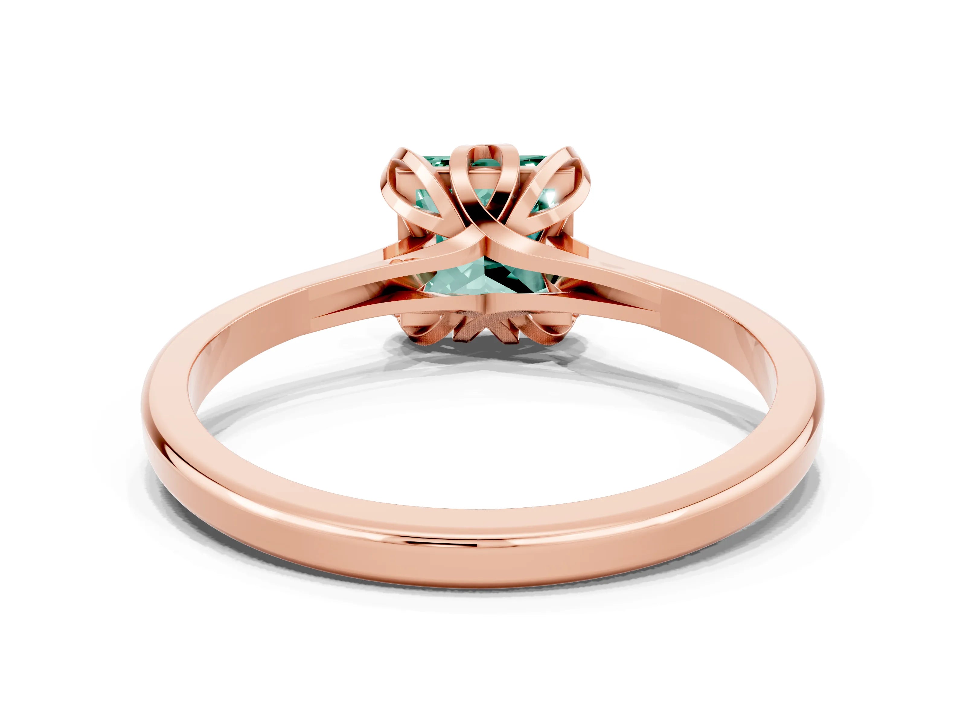 Rose gold Princess Cut Green Sapphire Solitaire Ring with Flower Prong Setting and Classic Band_36
