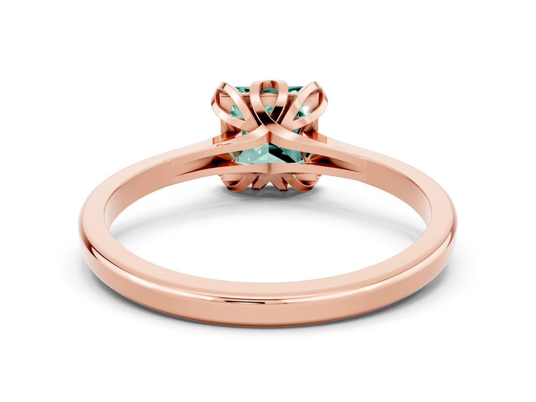 Rose gold Princess Cut Green Sapphire Solitaire Ring with Flower Prong Setting and Classic Band_36