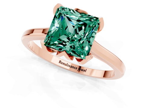 Rose gold Princess Cut Green Sapphire Solitaire Ring with Flower Prong Setting and Classic Band_37