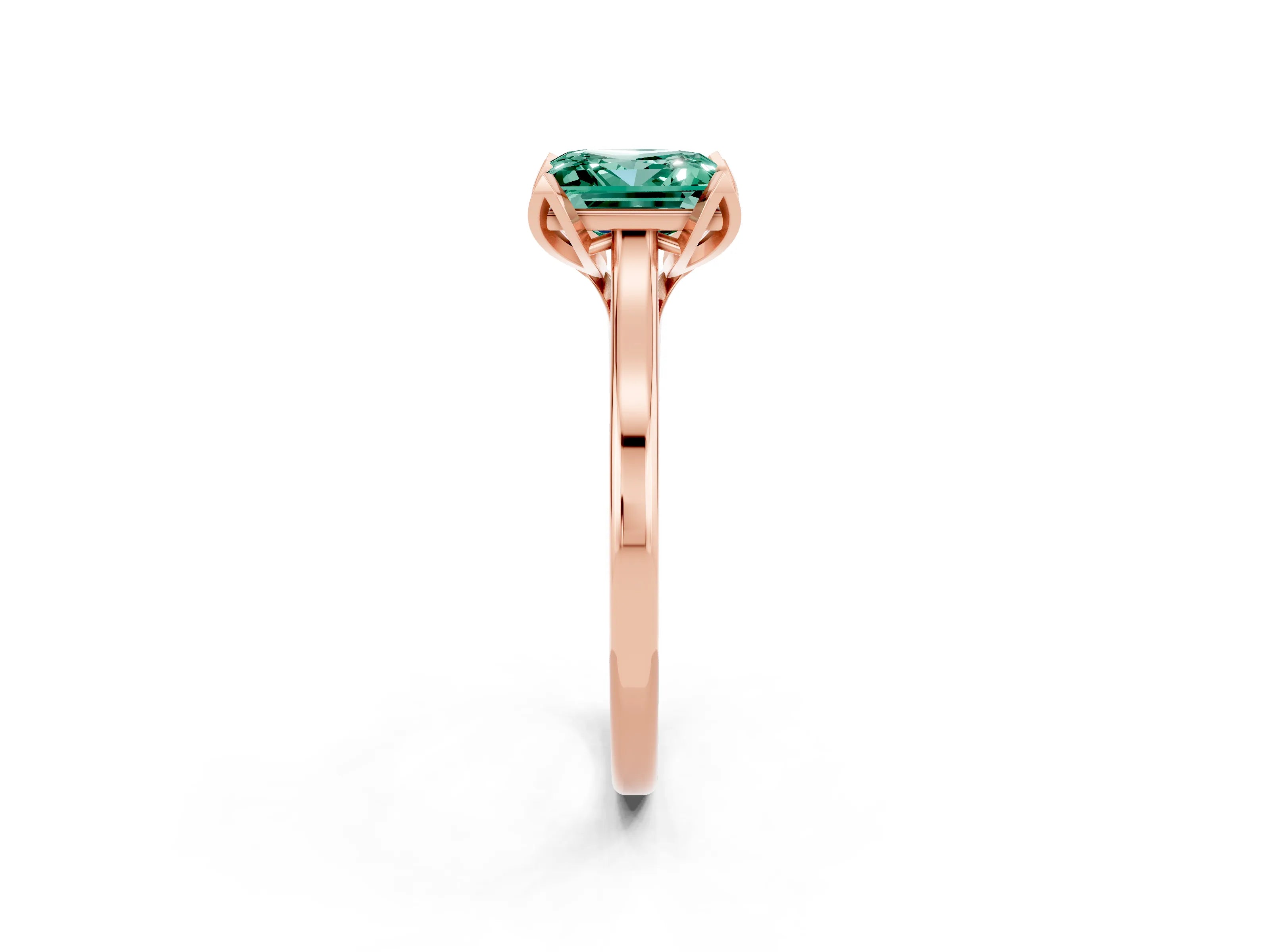 Rose gold Princess Cut Green Sapphire Solitaire Ring with Flower Prong Setting and Classic Band_38