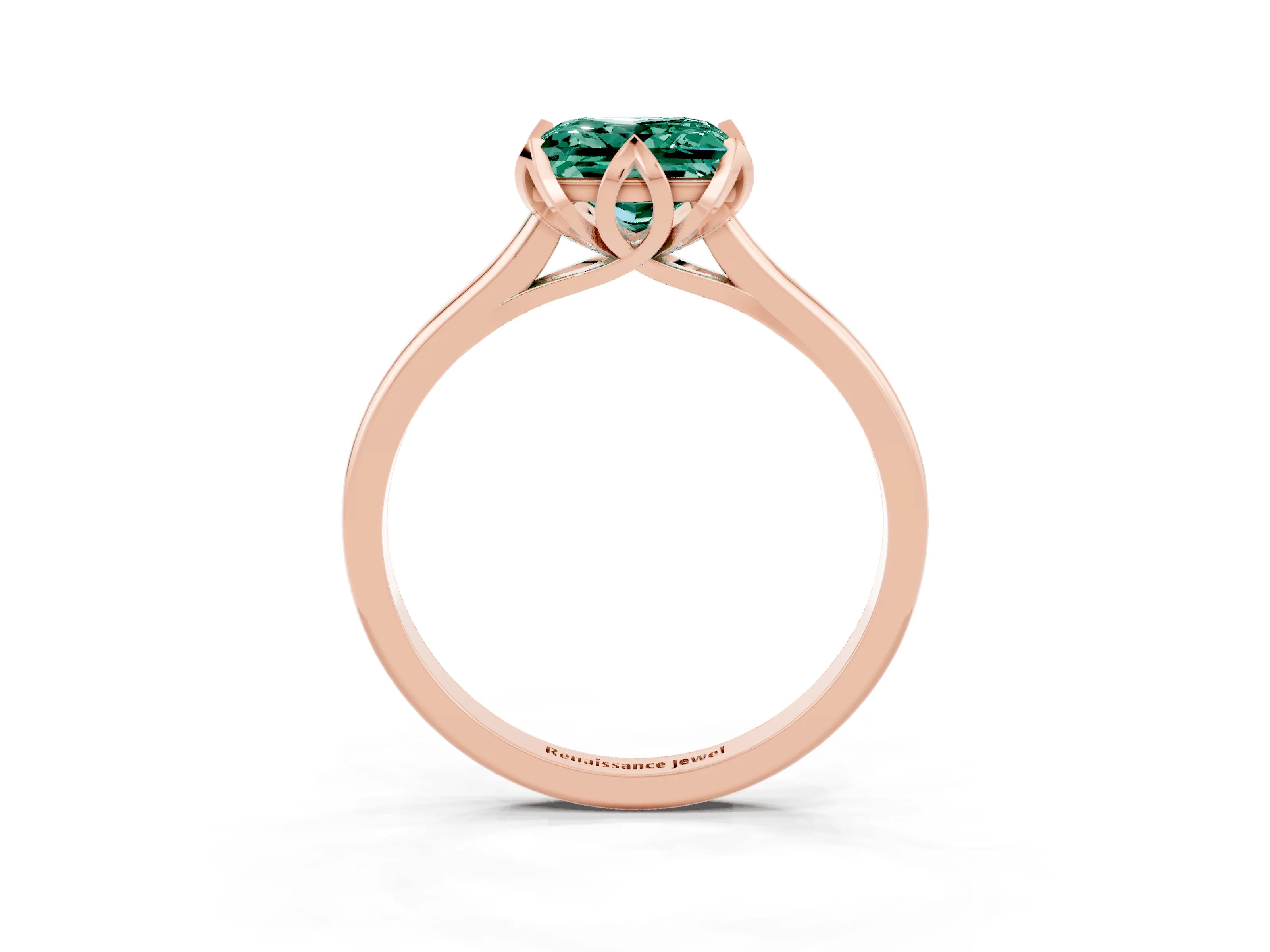 Rose gold Princess Cut Green Sapphire Solitaire Ring with Flower Prong Setting and Classic Band_39