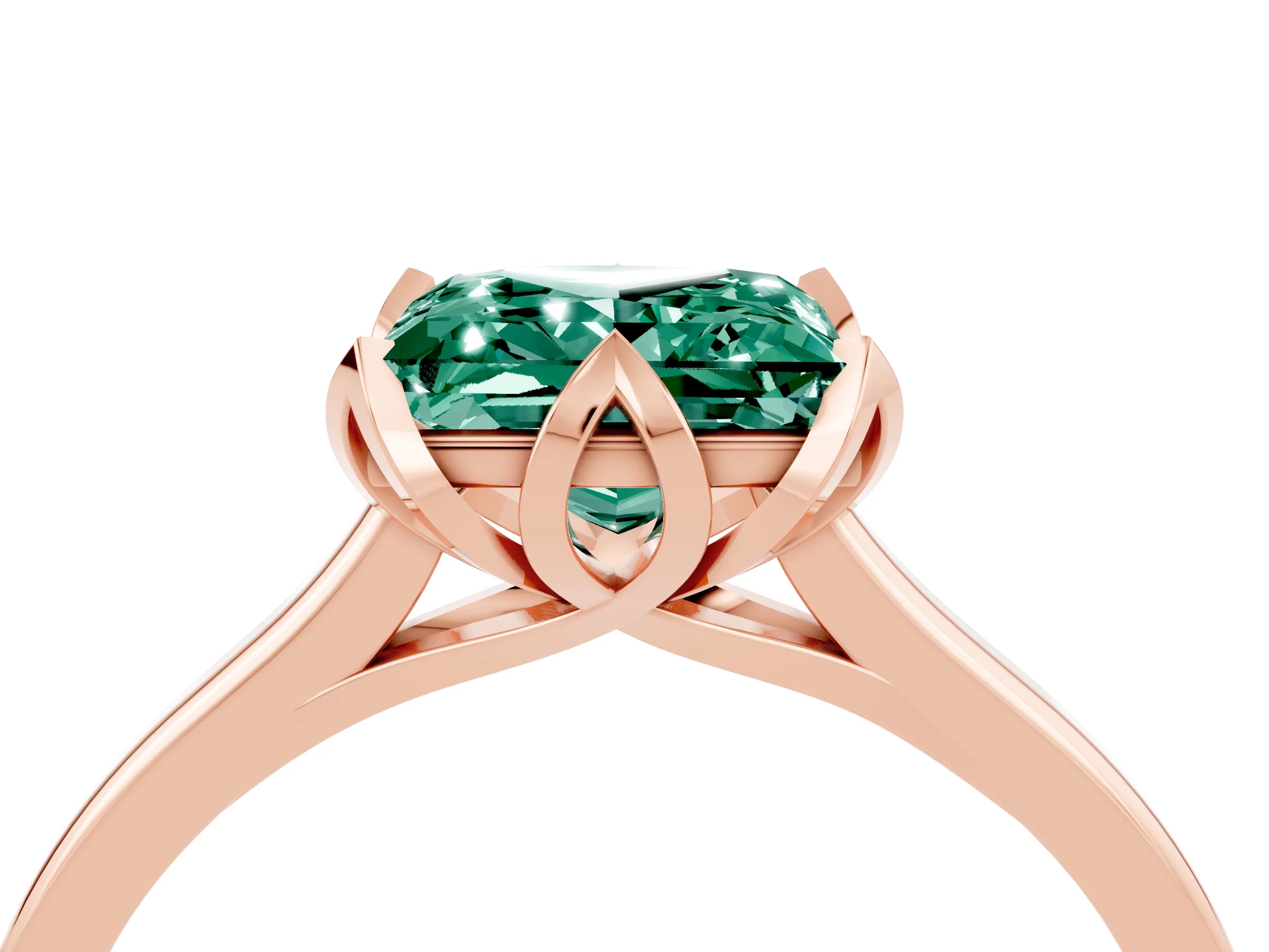 Rose gold Princess Cut Green Sapphire Solitaire Ring with Flower Prong Setting and Classic Band_40