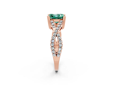 Rose gold Princess Cut Green Sapphire Solitaire Ring with Four-Prong Setting and Twisted Pavé Band_2