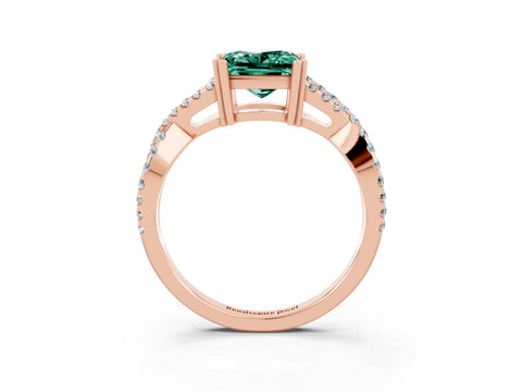 Rose gold Princess Cut Green Sapphire Solitaire Ring with Four-Prong Setting and Twisted Pavé Band_3