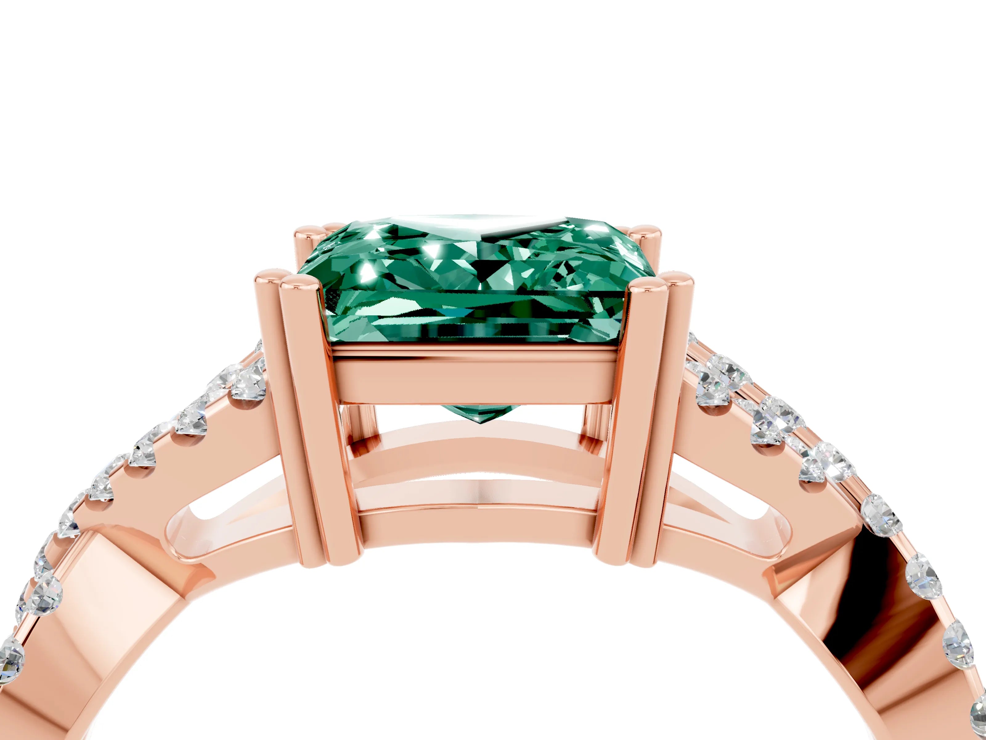 Rose gold Princess Cut Green Sapphire Solitaire Ring with Four-Prong Setting and Twisted Pavé Band_4