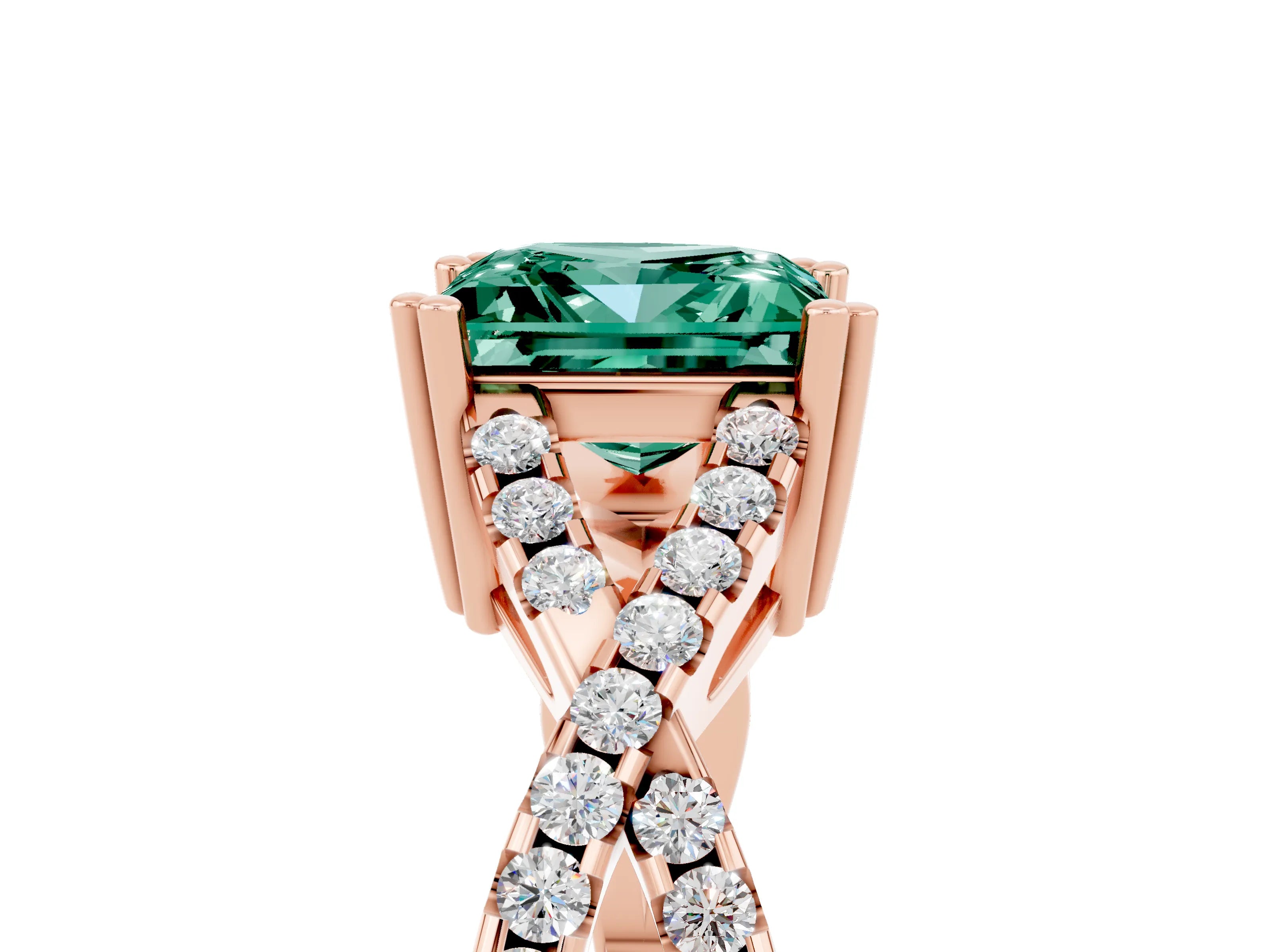 Rose gold Princess Cut Green Sapphire Solitaire Ring with Four-Prong Setting and Twisted Pavé Band_5