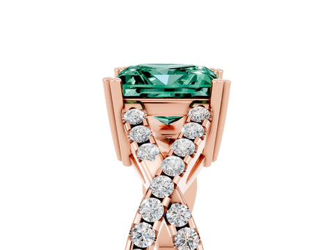 Rose gold Princess Cut Green Sapphire Solitaire Ring with Four-Prong Setting and Twisted Pavé Band_5