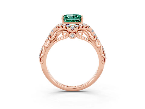 Rose gold Princess Cut Green Sapphire Solitaire Ring with Hidden Halo and Pavé Band_15
