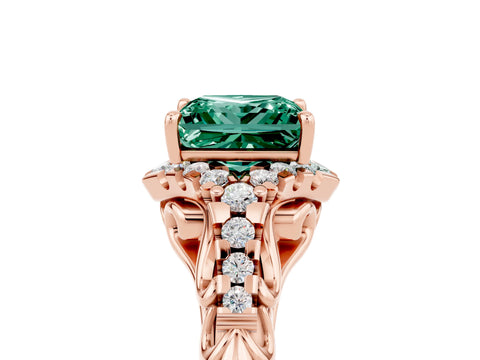 Rose gold Princess Cut Green Sapphire Solitaire Ring with Hidden Halo and Pavé Band_17