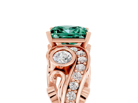 Rose gold Princess Cut Green Sapphire Solitaire Ring with Milgrain Pavé Band and Four-Prong Setting_29