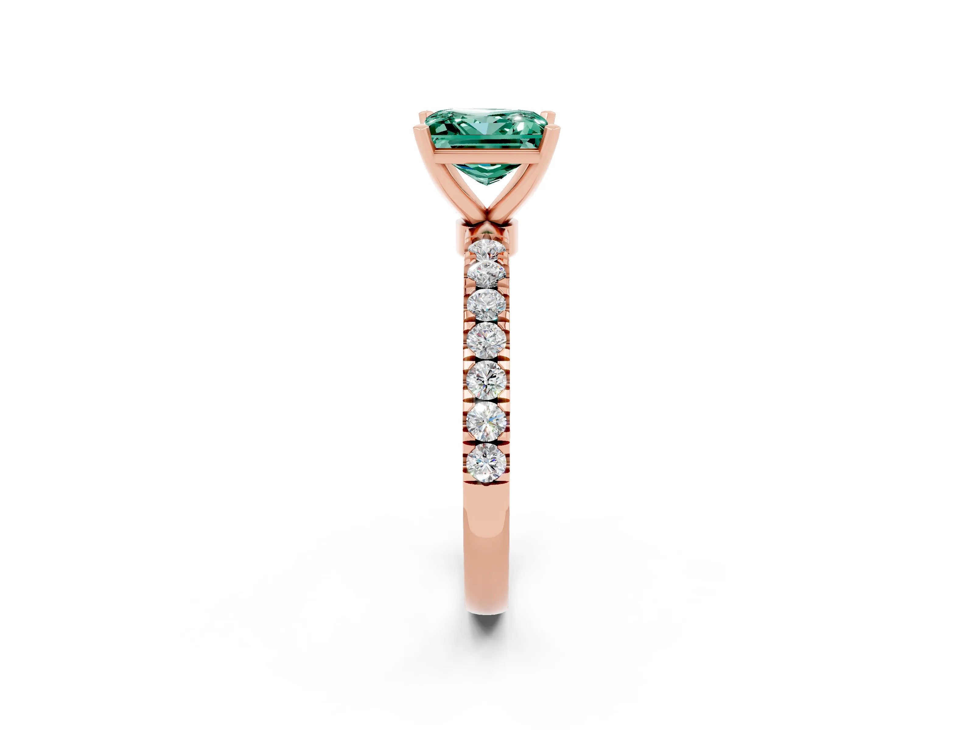 Rose gold Princess Cut Green Sapphire Solitaire Ring with Pavé Accents and Four-Prong Setting_2