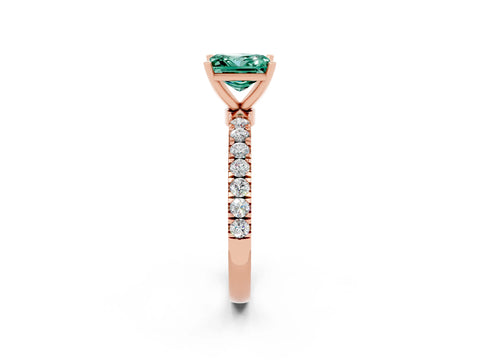 Rose gold Princess Cut Green Sapphire Solitaire Ring with Pavé Accents and Four-Prong Setting_2