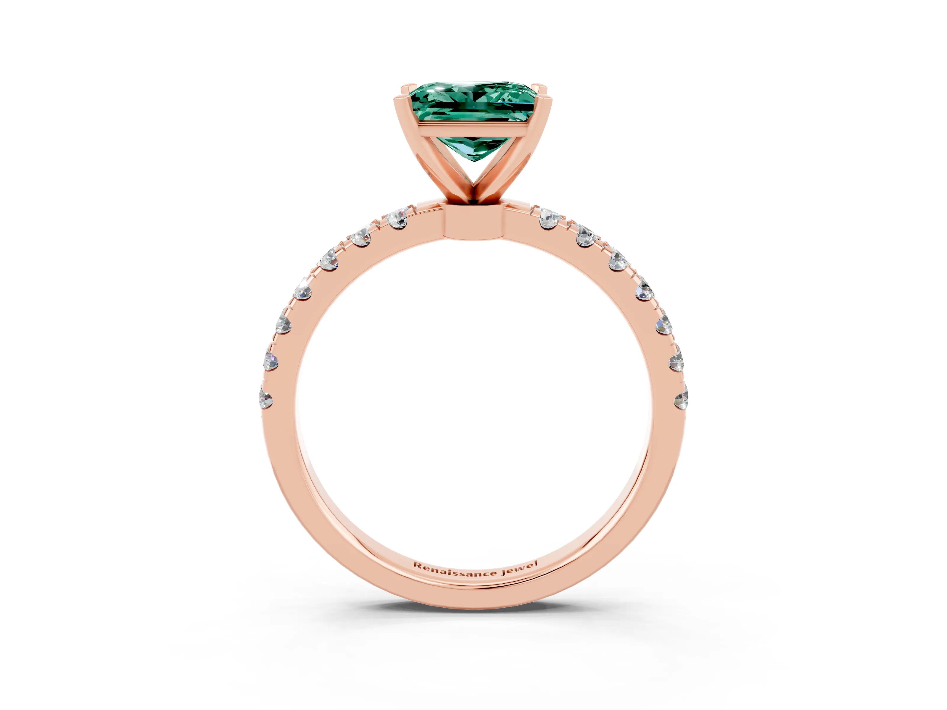 Rose gold Princess Cut Green Sapphire Solitaire Ring with Pavé Accents and Four-Prong Setting_3