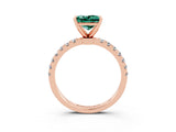 Rose gold Princess Cut Green Sapphire Solitaire Ring with Pavé Accents and Four-Prong Setting_3