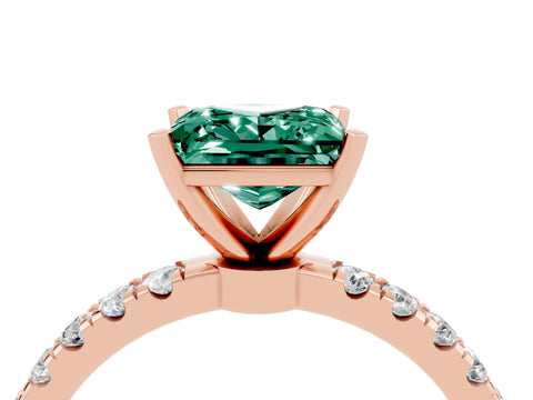 Rose gold Princess Cut Green Sapphire Solitaire Ring with Pavé Accents and Four-Prong Setting_4
