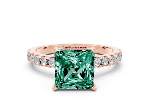 Rose gold Princess Cut Green Sapphire Solitaire Ring with Pavé Band and Four-Prong Setting_24