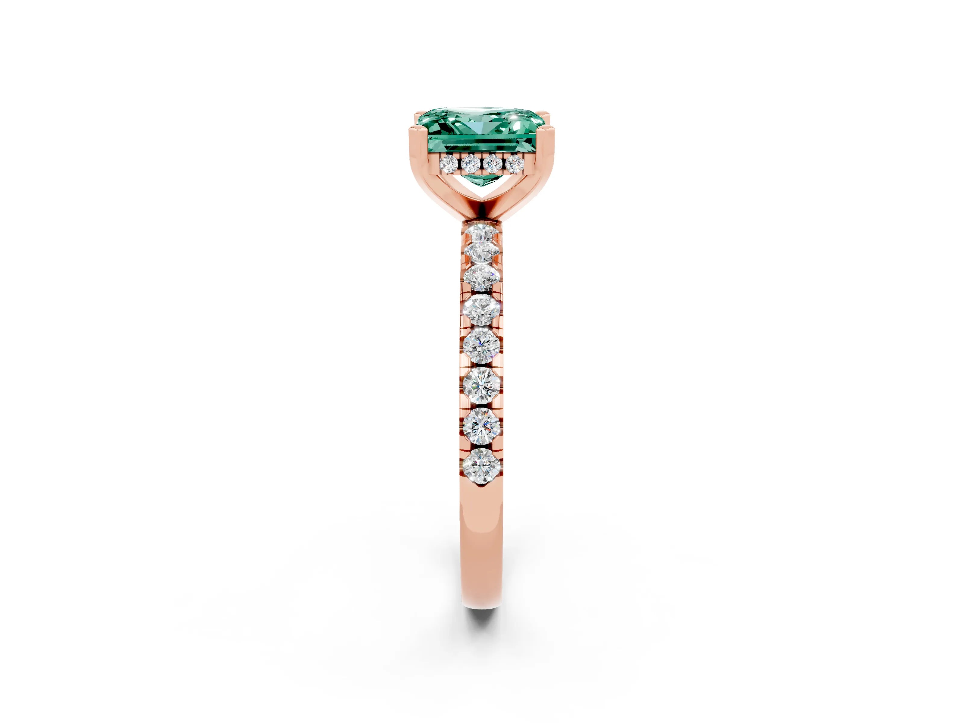 Rose gold Princess Cut Green Sapphire Solitaire Ring with Pavé Band and Four-Prong Setting_26