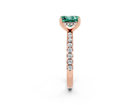 Rose gold Princess Cut Green Sapphire Solitaire Ring with Pavé Band and Four-Prong Setting_26