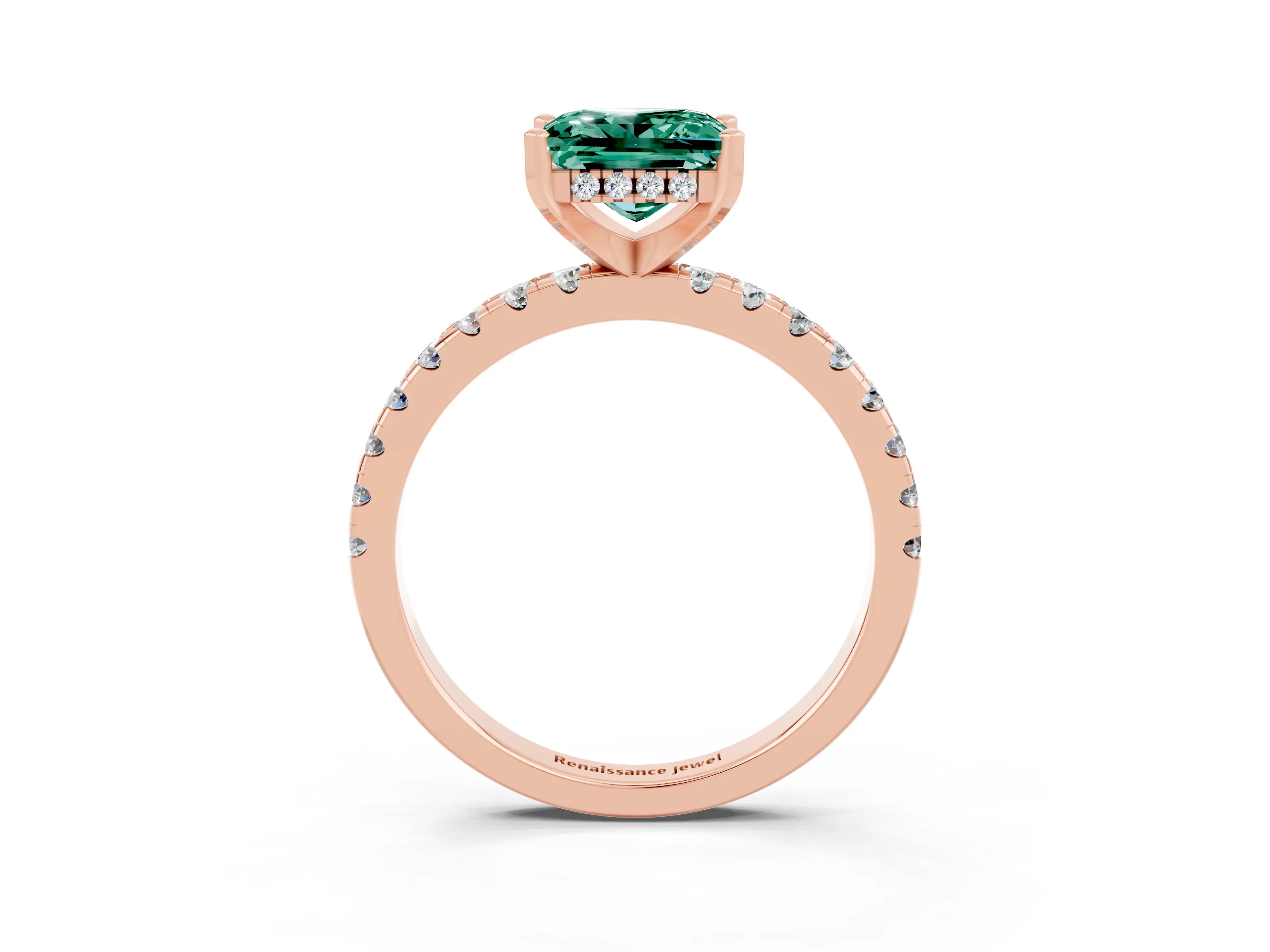Rose gold Princess Cut Green Sapphire Solitaire Ring with Pavé Band and Four-Prong Setting_27