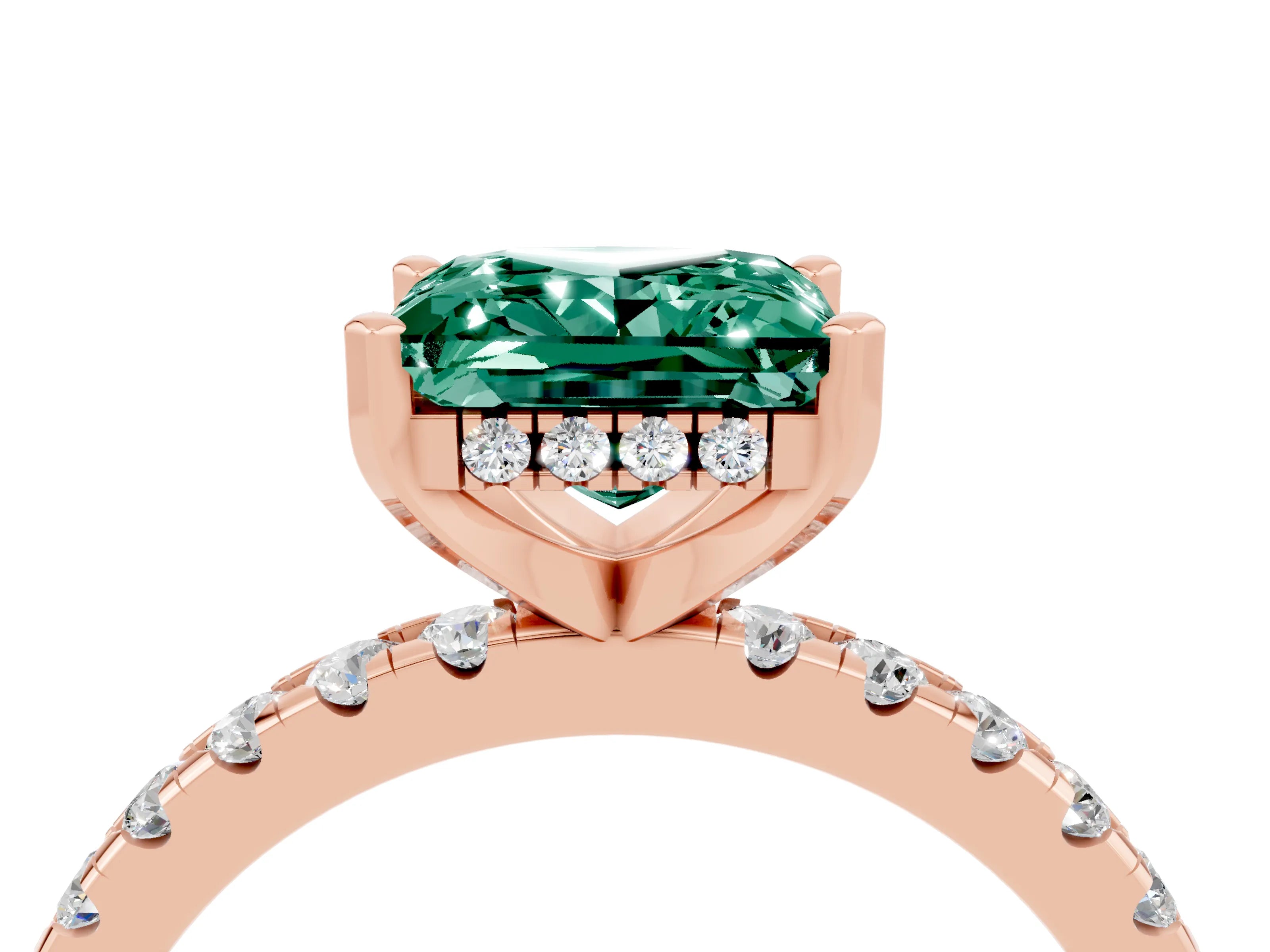 Rose gold Princess Cut Green Sapphire Solitaire Ring with Pavé Band and Four-Prong Setting_28