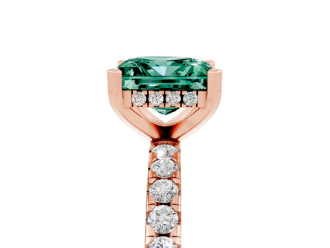 Rose gold Princess Cut Green Sapphire Solitaire Ring with Pavé Band and Four-Prong Setting_29