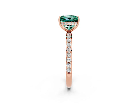 Rose gold Princess Cut Green Sapphire Solitaire Ring with Pavé Band and Hidden Halo_14