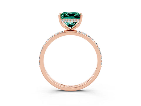 Rose gold Princess Cut Green Sapphire Solitaire Ring with Pavé Band and Hidden Halo_15