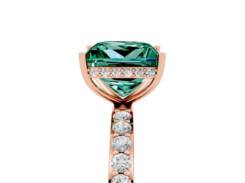 Rose gold Princess Cut Green Sapphire Solitaire Ring with Pavé Band and Hidden Halo_17