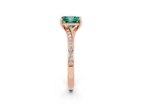 Rose gold Princess Cut Green Sapphire Solitaire Ring with Pavé Band and Prong Setting_14
