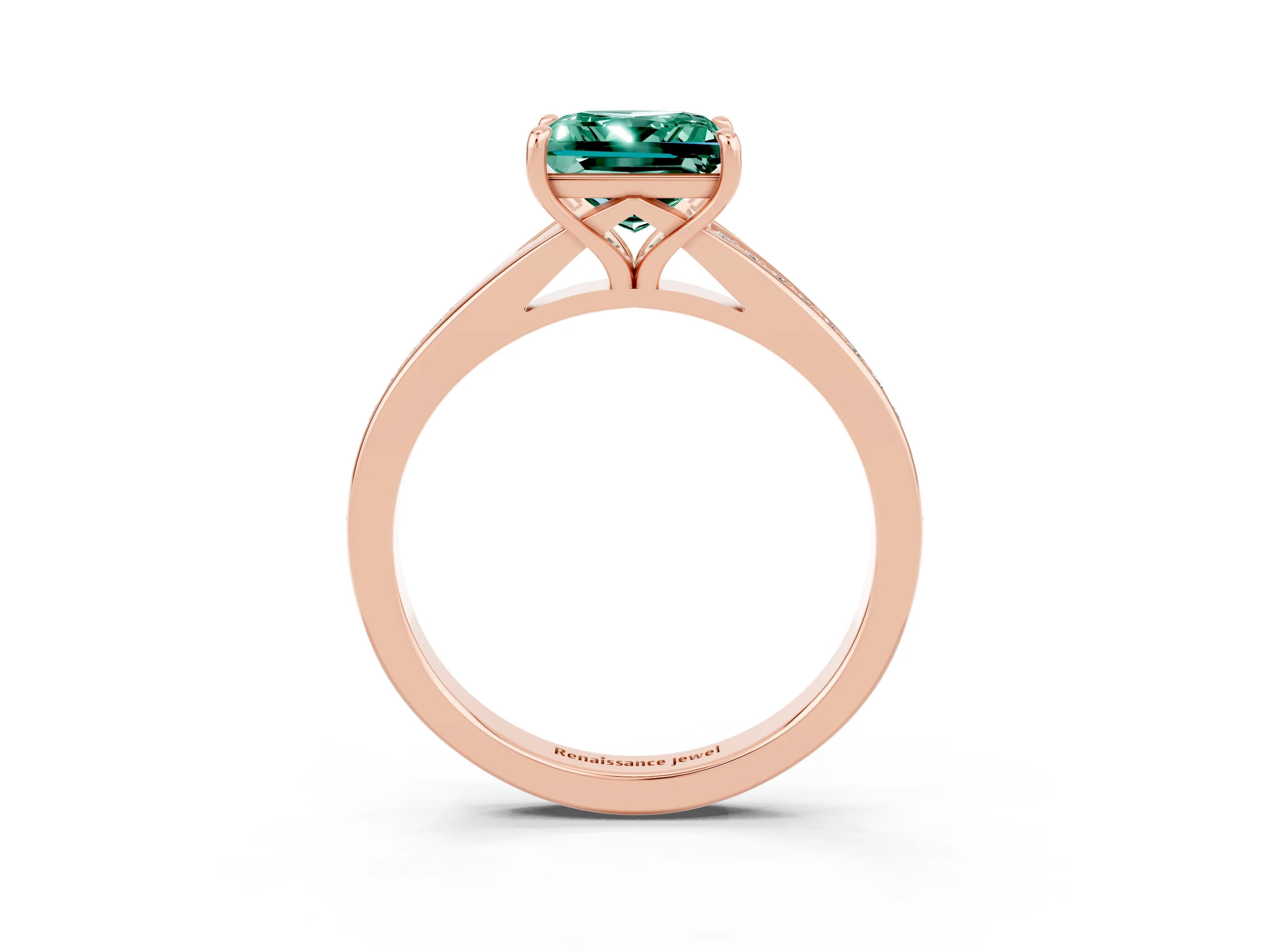 Rose gold Princess Cut Green Sapphire Solitaire Ring with Pavé Band and Prong Setting_15