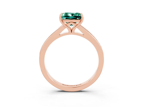 Rose gold Princess Cut Green Sapphire Solitaire Ring with Pavé Band and Prong Setting_15