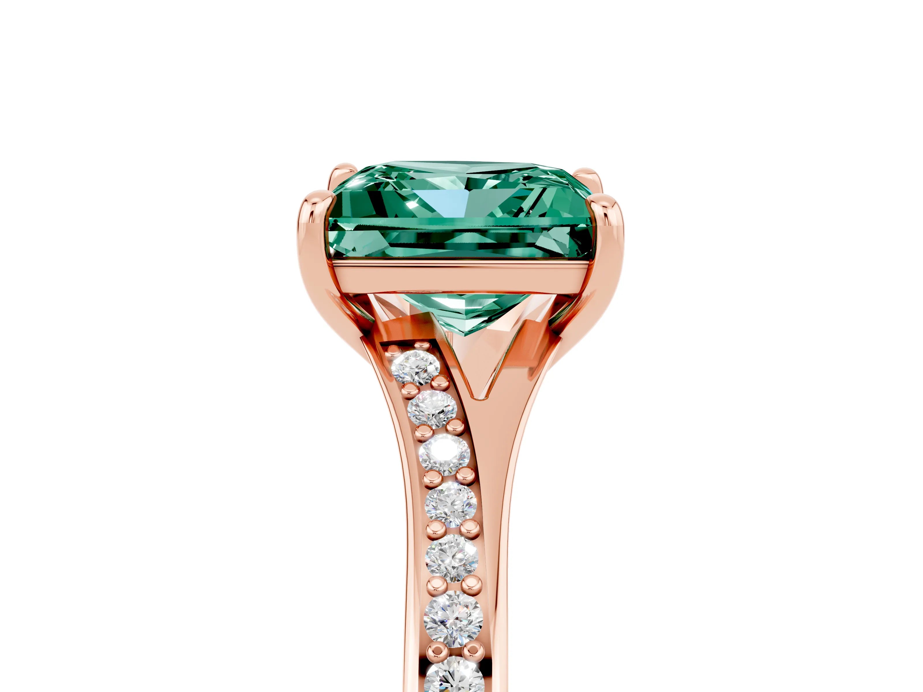 Rose gold Princess Cut Green Sapphire Solitaire Ring with Pavé Band and Prong Setting_17