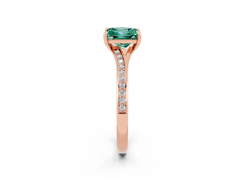 Rose gold Princess Cut Green Sapphire Solitaire Ring with Pavé Band and Prong Setting_2