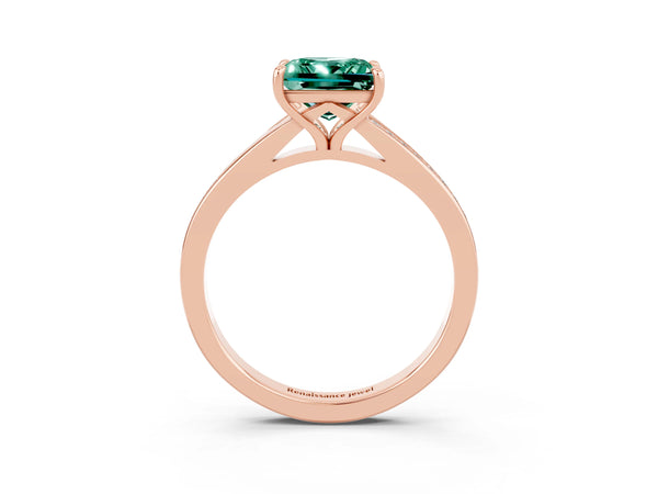 Rose gold Princess Cut Green Sapphire Solitaire Ring with Pavé Band and Prong Setting