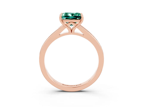 Rose gold Princess Cut Green Sapphire Solitaire Ring with Pavé Band and Prong Setting_3