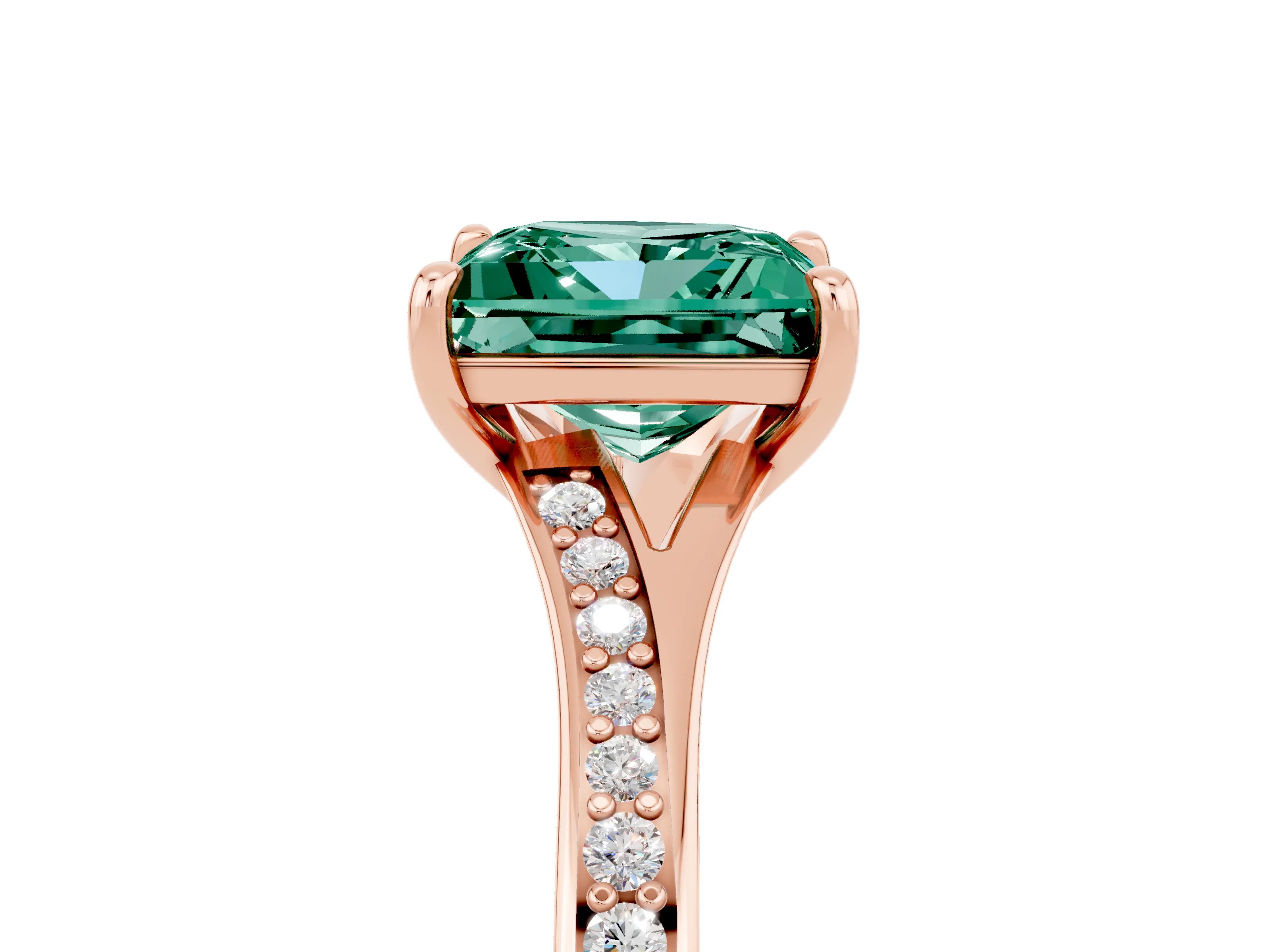 Rose gold Princess Cut Green Sapphire Solitaire Ring with Pavé Band and Prong Setting_5