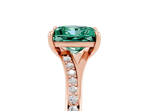 Rose gold Princess Cut Green Sapphire Solitaire Ring with Pavé Band and Prong Setting_5