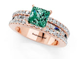 Rose gold Princess Cut Green Sapphire Solitaire Ring with Pavé and Channel Set Band_1