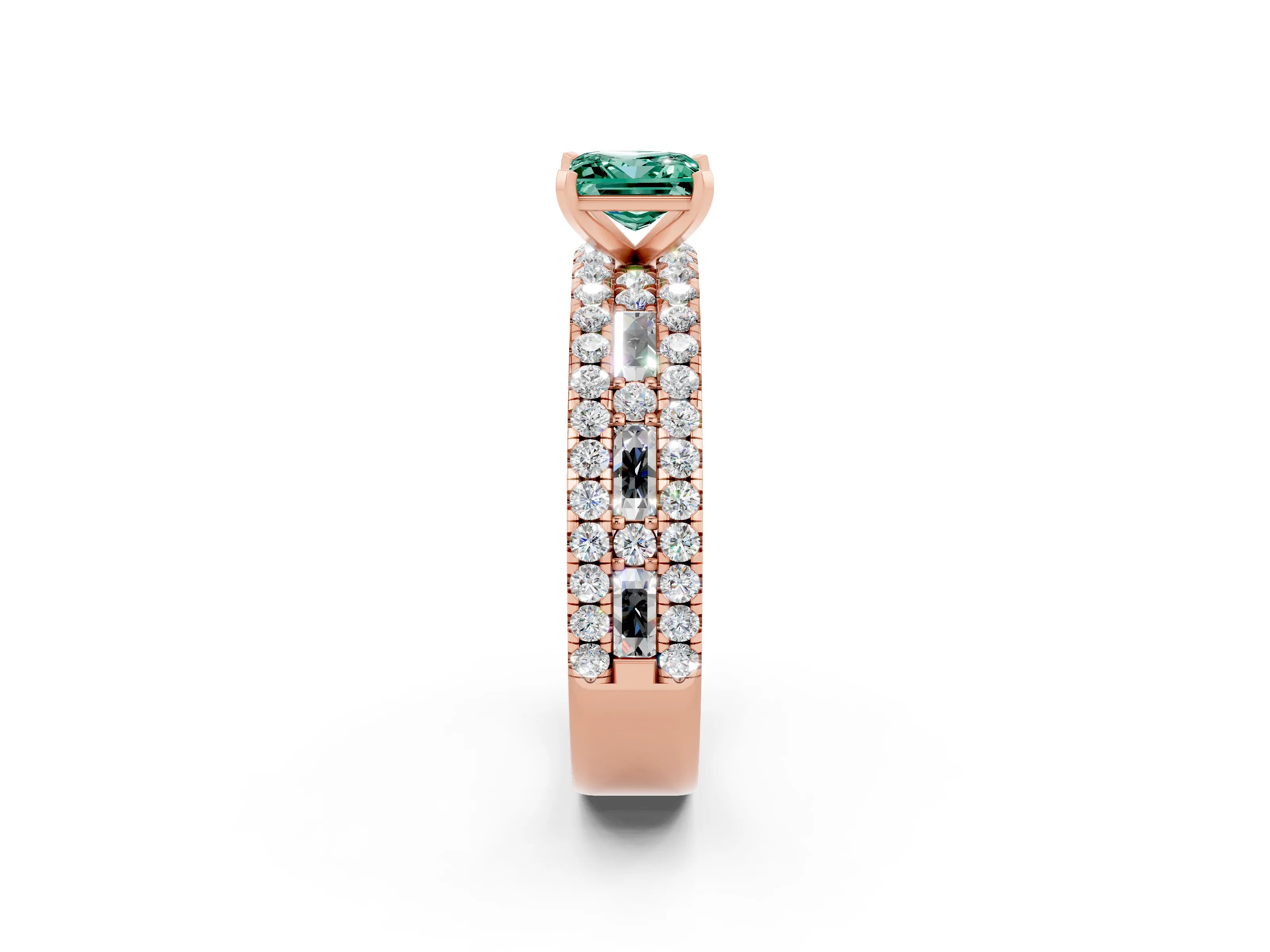 Rose gold Princess Cut Green Sapphire Solitaire Ring with Pavé and Channel Set Band_2