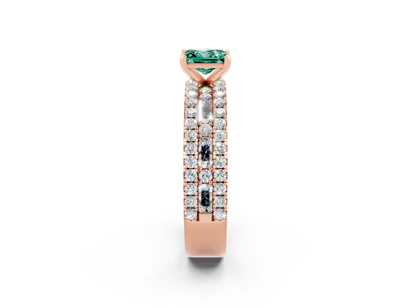 Rose gold Princess Cut Green Sapphire Solitaire Ring with Pavé and Channel Set Band