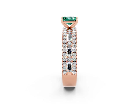 Rose gold Princess Cut Green Sapphire Solitaire Ring with Pavé and Channel Set Band_2