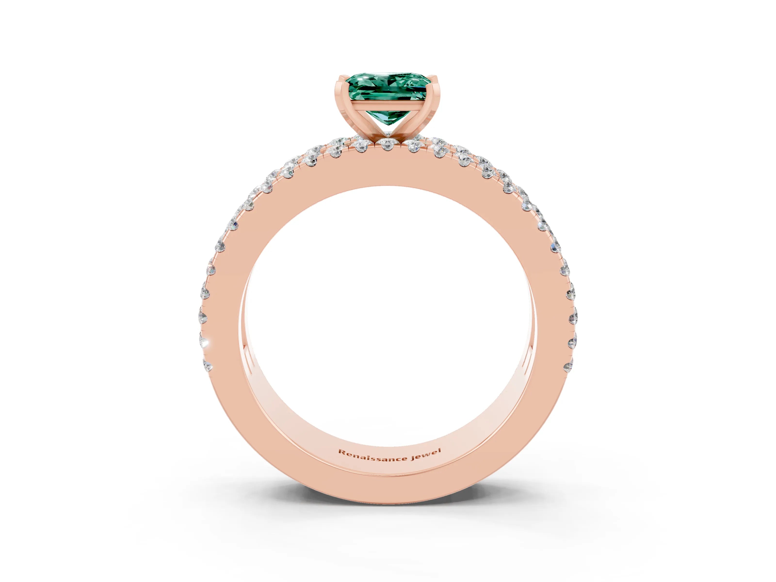 Rose gold Princess Cut Green Sapphire Solitaire Ring with Pavé and Channel Set Band_3